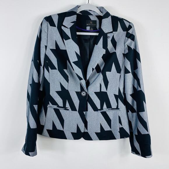 Worthington Size 6 Houndstooth Print One Button Blazer Jacket Gray Black - Picture 1 of 5